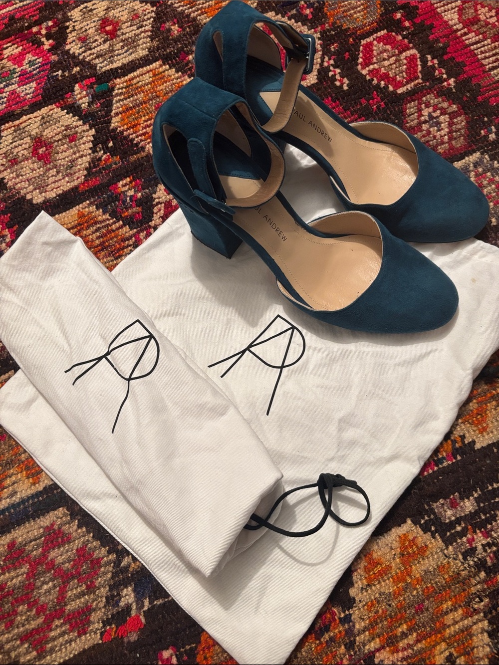 Paul Andrew Teal Suede Mary Jane Block Heels - Picture 5 of 5